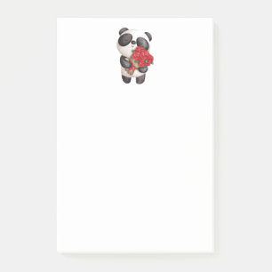 Bloco De Notas Urso Panda Fofo com Buquê de Rosas