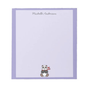 Bloco De Notas Urso Panda Fofo Moderno Personalizado Roxo        
