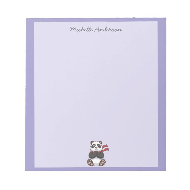 Bloco De Notas Urso Panda Fofo Moderno Personalizado Roxo         (Frente)