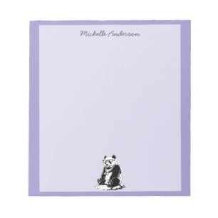 Bloco De Notas Urso Panda Fofo Moderno Personalizado Roxo        