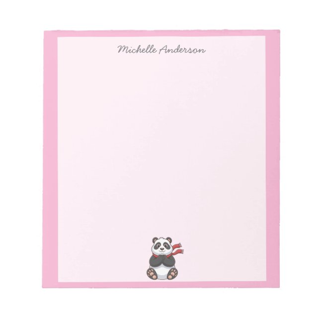 Bloco De Notas Urso Panda Fofo Moderno Rosa Personalizado (Frente)