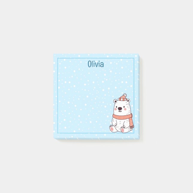 Bloco De Notas Urso Polar Com Chapéu E Cachecol Personalizado (Frente)