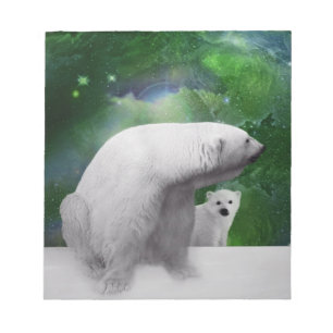 Bloco De Notas Urso polar, filhote e Aurora da aurora boreal