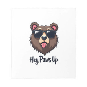 Bloco De Notas Urso Vintage Hey Paws Up com Óculos de Sol Cachorr