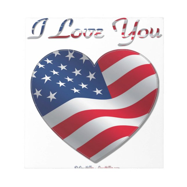 Bloco De Notas USA Flag Heart I Love You (Frente)