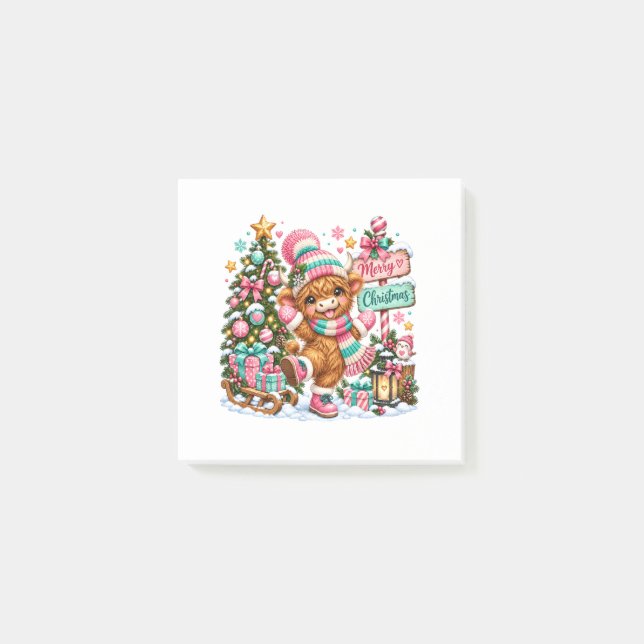 Bloco De Notas Vaca das Terras Altas Feliz Natal (Frente)