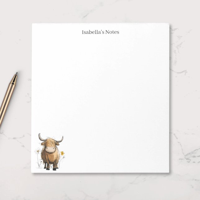Bloco De Notas Vaca das Terras Altas Fofa e Desenho Personalizado (Criador carregado)
