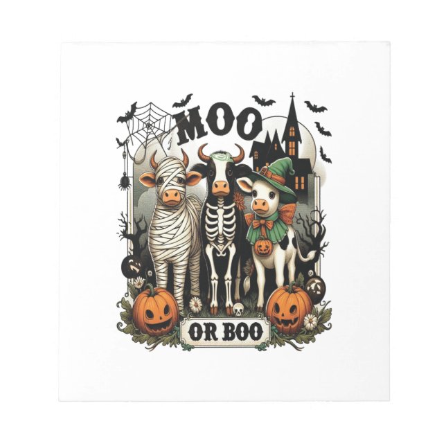 Bloco De Notas Vaca de Halloween Moo ou Boo (Frente)