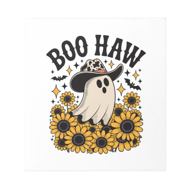 Bloco De Notas Vaca Fantasma Ocidental Boo Haw Halloween (Frente)