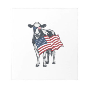 Bloco De Notas Vaca Patriótica Bandeira Americana Desenho de Grav