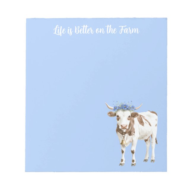 Bloco De Notas Vacas Flores Azuis (Frente)