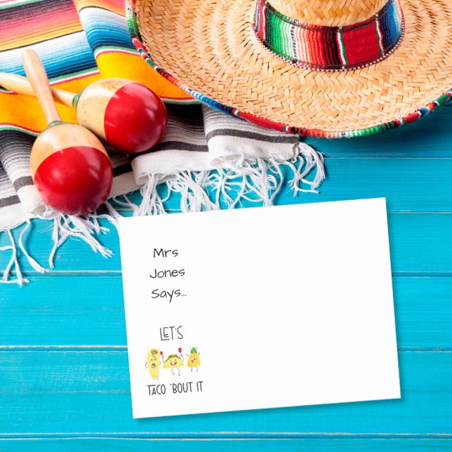Bloco De Notas Vamos falar sobre isso num taco cartão engraçado p (Criador carregado)