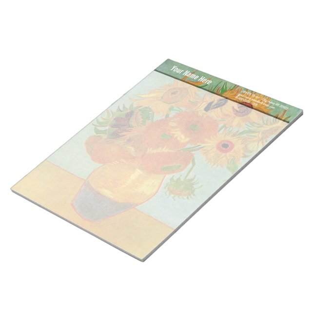 Bloco De Notas Vase com 12 girassóis, Vincent van Gogh. (Inclinado)