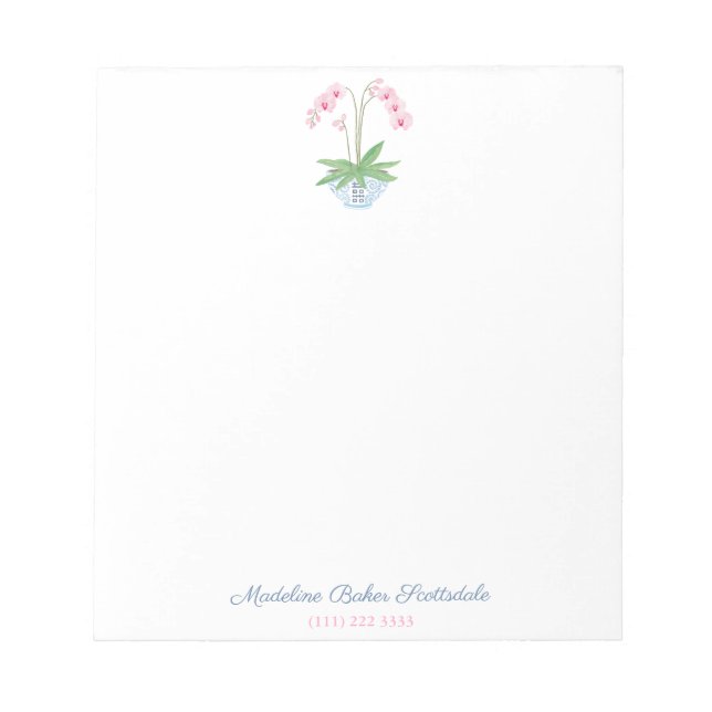 Bloco De Notas Vaso Clássico de Senhora com Orquídea Rosa em Jarr (Frente)