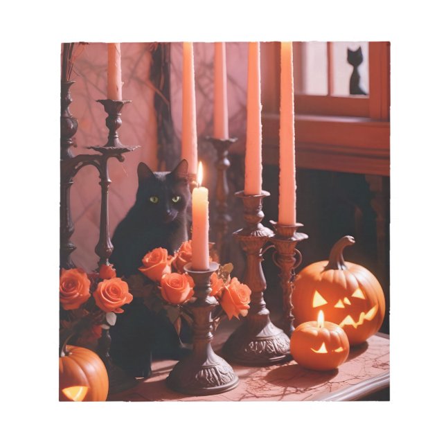 Bloco De Notas Velas de abóboras de Halloween Cute Spooky Arte Fe (Frente)