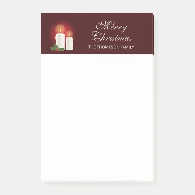 Bloco De Notas Velas de Natal Brancas em Vermelho com Texto Perso (Frente)
