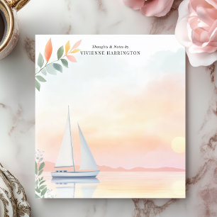 Bloco De Notas Velero ao Pôr do Sol Personalizado em Aquarela