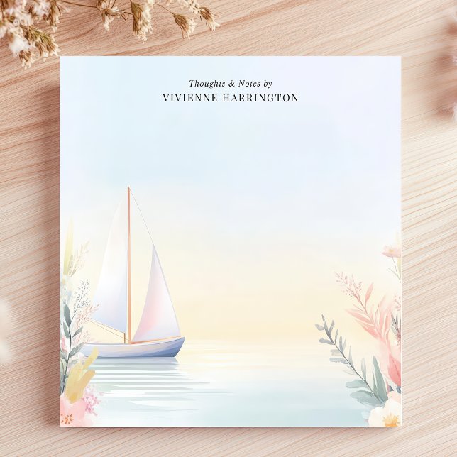 Bloco De Notas Velero Tranquilo Aquarela Floral Personalizado (Criador carregado)