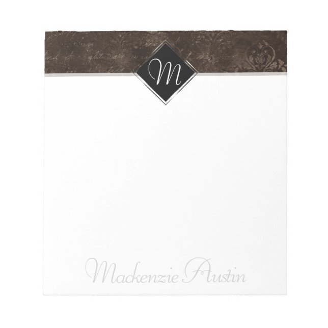 Bloco De Notas Velvety Bronze Damask | Mocha Brown Grunge Barroco (Frente)