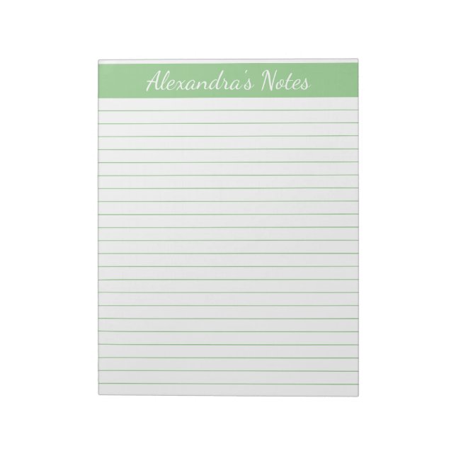 Bloco De Notas Verde elegante 8,5x11 - Tamanho da letra personali (Invertido)