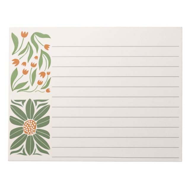 Bloco De Notas Verde floral bonito e moderno rosa (Frente)