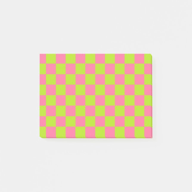 Bloco De Notas Verde limão e rosa verificados (Frente)