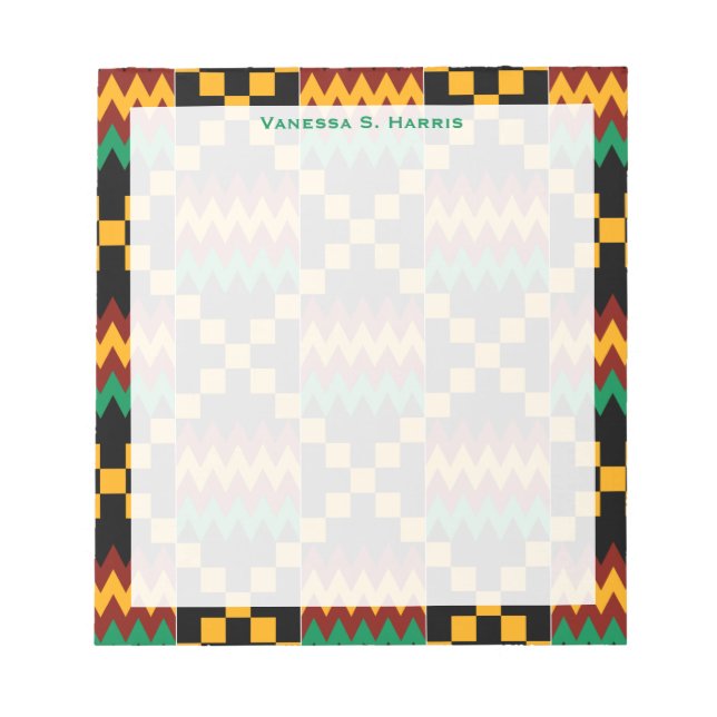 Bloco De Notas Verde Monograma Preto Amarelo Kwanzaa Kente Cloth (Frente)
