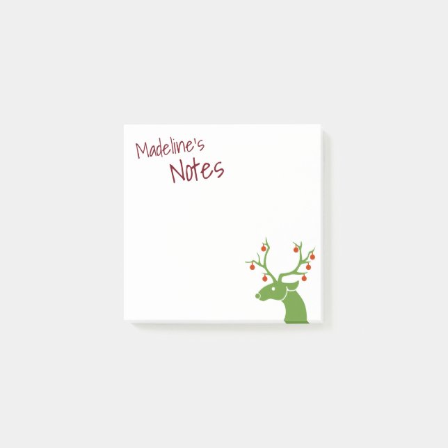 Bloco De Notas Verde-Reindeer Bonito Personalizado (Frente)