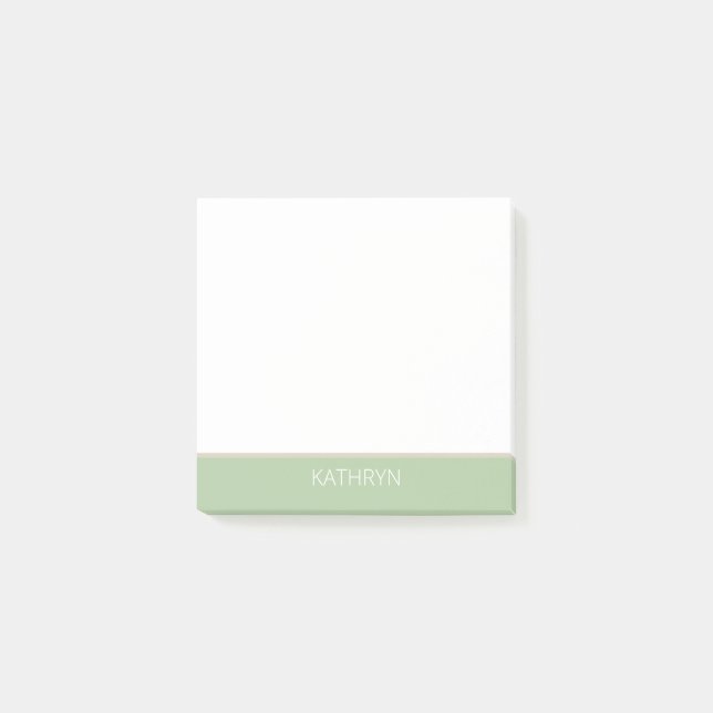Bloco De Notas verde sage sólido personalizado marrom natural lin (Frente)