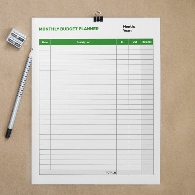 Bloco De Notas Verde Simples sobre Planejador de Orçamento Mensal (Simple Monthly Budget Planner Green Notepad)
