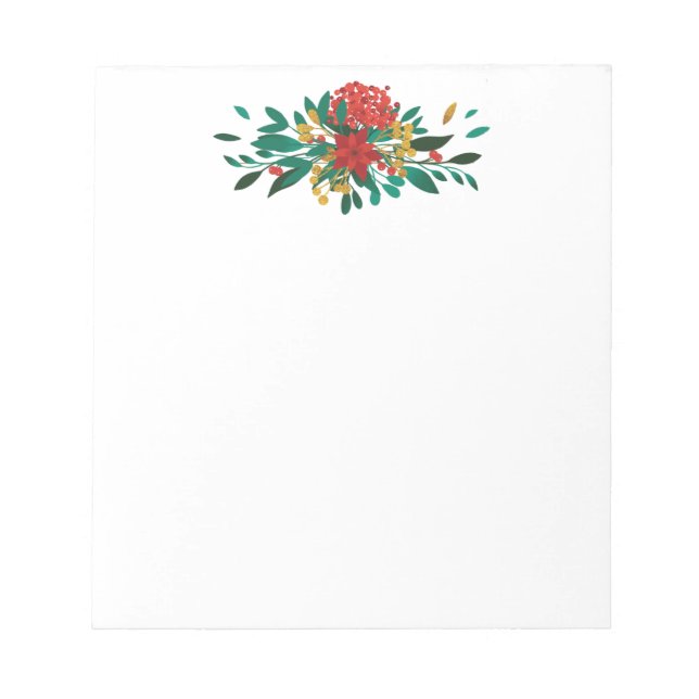 Bloco De Notas Verde Vermelho Moderno e Dourado Natal Floral (Frente)