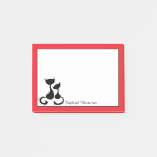 Bloco De Notas Vermelho com a silhueta dos gatos pretos