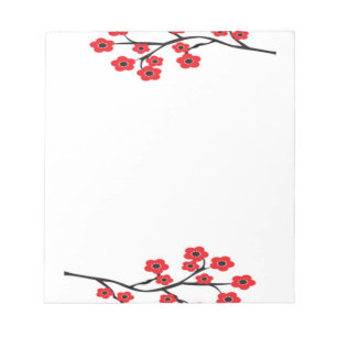 Bloco de notas vermelho das flores de cerejeira