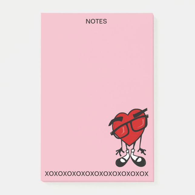 BLOCO DE NOTAS VERMELHO DO POST-IT DO CORAÇÃO XOXO (Frente)