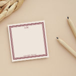 Bloco De Notas Vermelho Escuro e Branco Escuro Monograma<br><div class="desc">Nota postada monogramada em branco esbranquiçado com um quadro vermelho escuro. Adicione suas iniciais e nome. Um design elegante.</div>