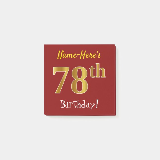 Bloco De Notas Vermelho, Faux Dourado 78º aniversário, com nome p (Frente)