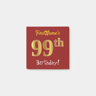Bloco De Notas Vermelho, Faux Dourado 99º aniversário, com nome