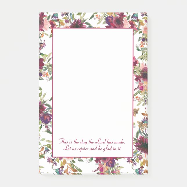 Bloco De Notas Versículo da Bíblia Cristã Floral Rosa Bege Borgon (Frente)