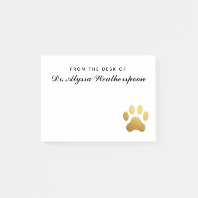 Bloco De Notas Veterinário Faux Gold Foil Pawprint Personalizado (Frente)