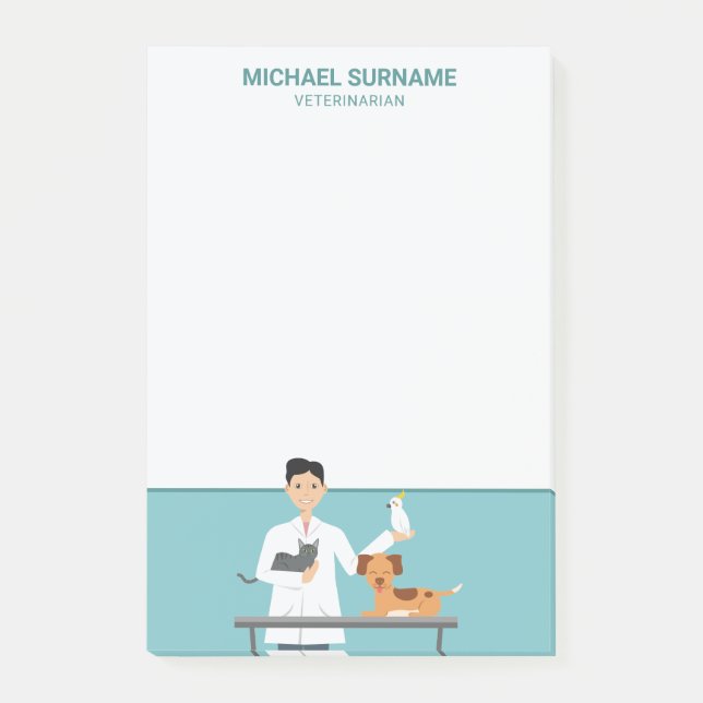 Bloco De Notas Veterinário Homem Com Animais & Texto Personalizad (Frente)