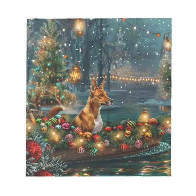 Bloco De Notas Viagem Festiva de Natal do Basenji (Frente)