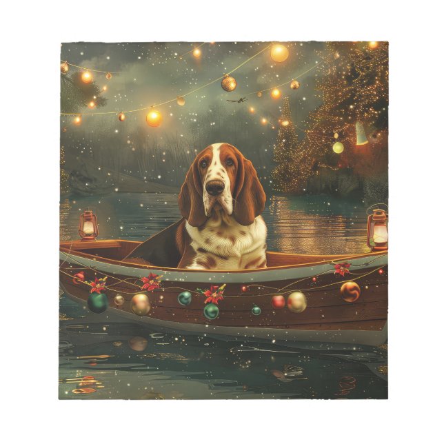 Bloco De Notas Viagem Festiva de Natal do Basset Hound (Frente)