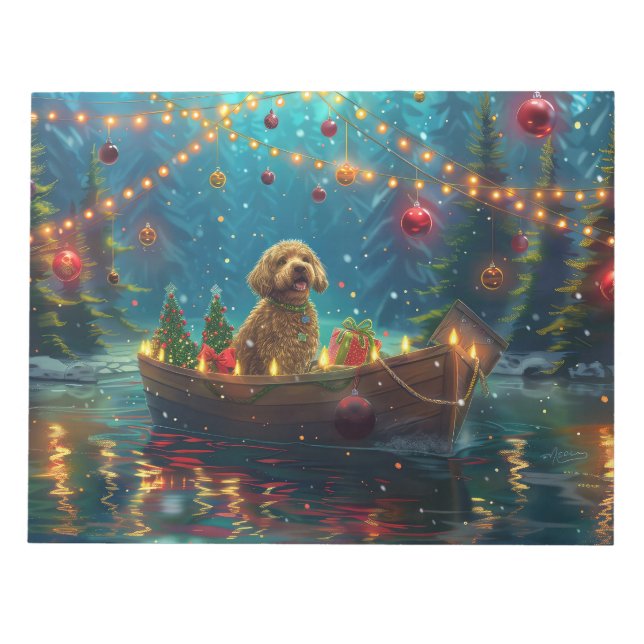 Bloco De Notas Viagem Festiva de Natal do Goldendoodle (Frente)