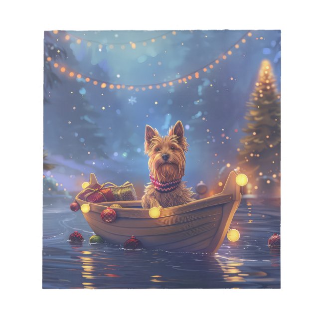 Bloco De Notas Viagem Festiva de Natal do Terrier Australiano (Frente)