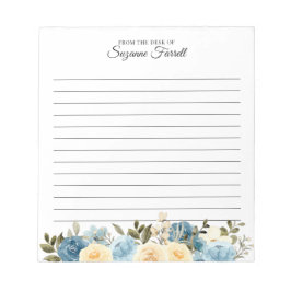 Bloco De Notas Vinculado da mesa de nome Watercolor Blue Floral