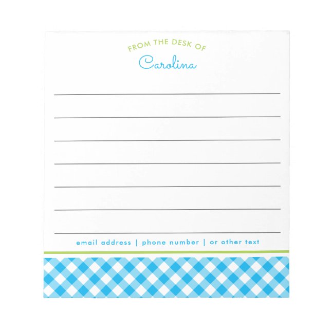Bloco de Notas Vinculado Gingham com Links Azul e  (Frente)