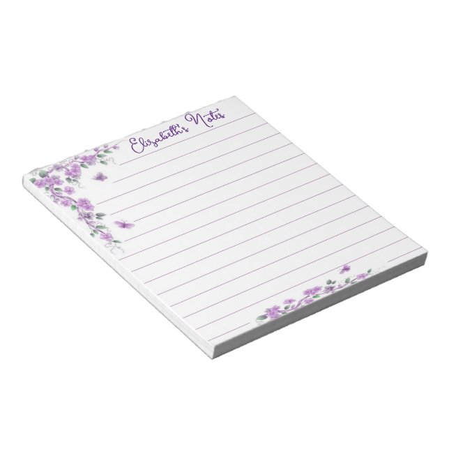 Bloco De Notas Vinha floral roxa personalizada (Inclinado)