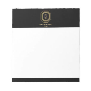 Bloco De Notas Vintage Art Deco Monograma Dourado/Preto