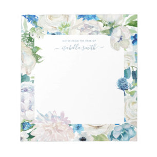 Bloco De Notas Vintage Azul Floral Branca