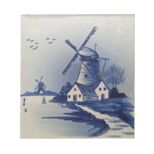 Bloco De Notas Vintage Blue White Delft Windmill